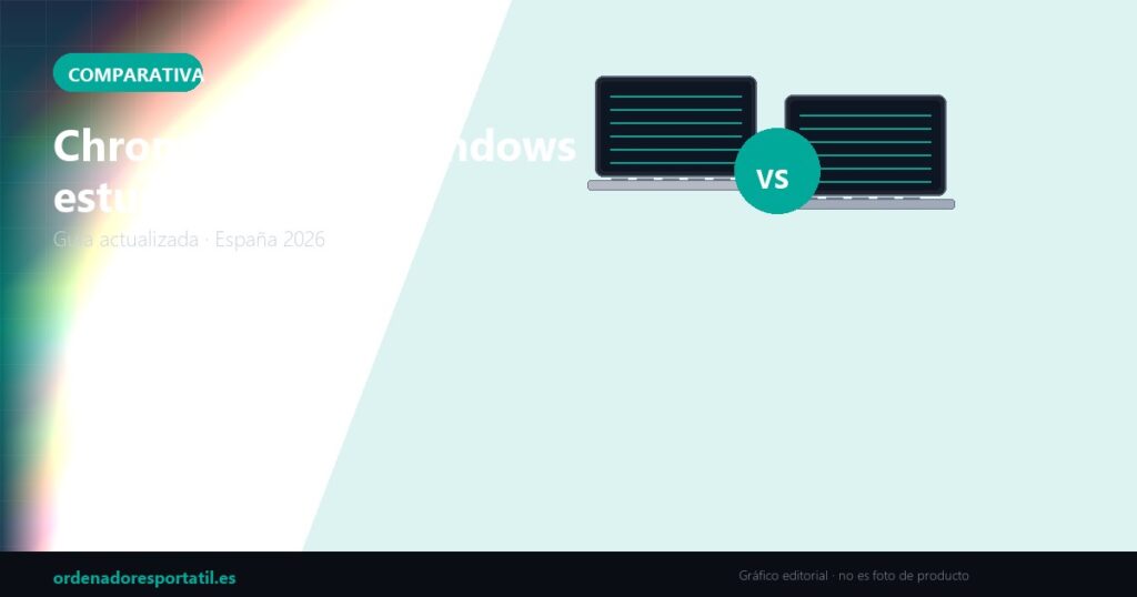 Chromebook vs Windows estudiantes — imagen destacada (gráfico editorial, no es foto de producto)
