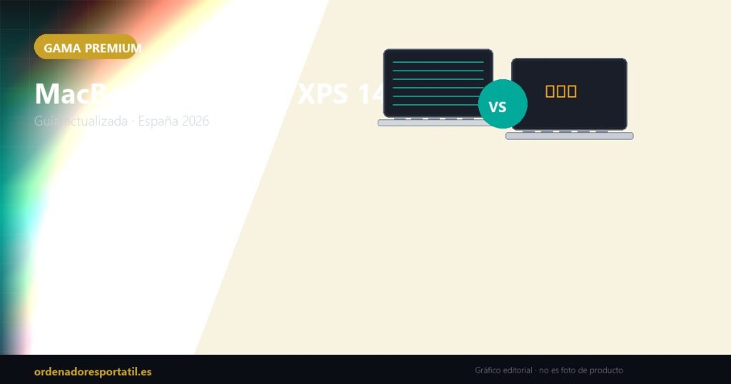MacBook Air M4 vs XPS 14 — imagen destacada (gráfico editorial, no es foto de producto)
