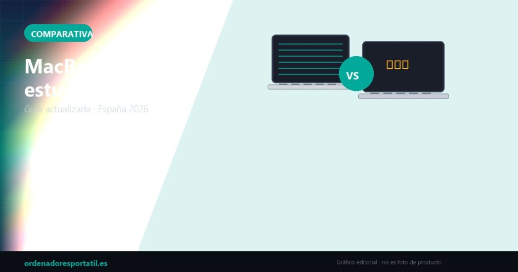 MacBook Air vs Pro estudiantes — imagen destacada (gráfico editorial, no es foto de producto)