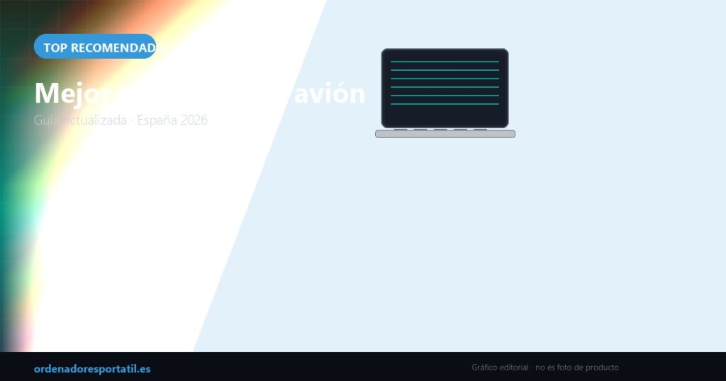 Mejor portátil viaje avión 2026 (gráfico editorial, no es foto de producto)