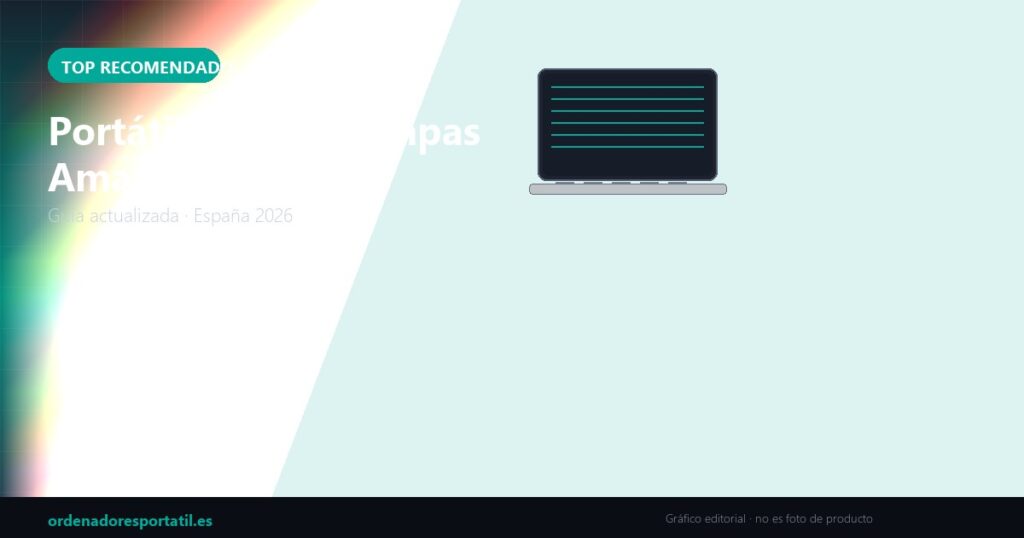Portátil barato trampas Amazon 2026 (gráfico editorial, no es foto de producto)