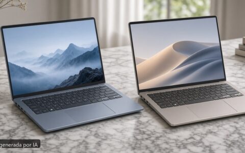 Acer Swift vs ASUS Zenbook — escena fotográfica realista, imagen generada por IA