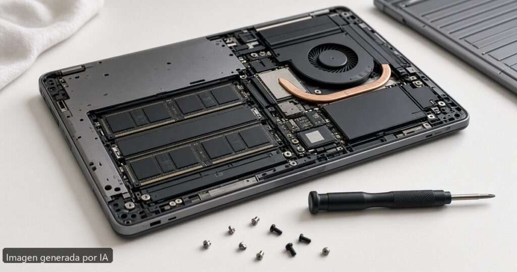 Ampliar RAM portátil guía — escena fotográfica realista, imagen generada por IA