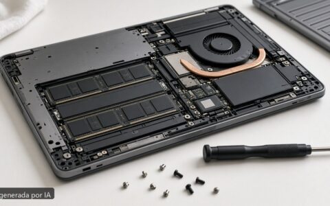 Ampliar RAM portátil guía — escena fotográfica realista, imagen generada por IA