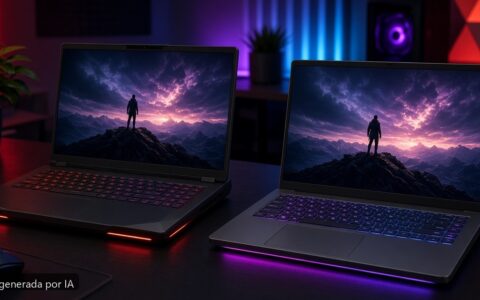 ASUS ROG vs MSI gaming 2026 — escena fotográfica realista, imagen generada por IA