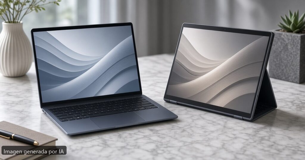 ASUS Zenbook vs Lenovo Yoga 2026 — escena fotográfica realista, imagen generada por IA