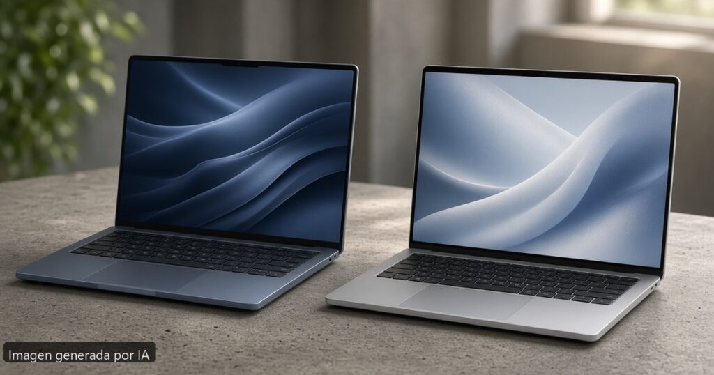 HP Spectre vs Dell XPS — escena fotográfica realista, imagen generada por IA