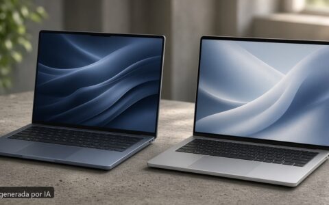 HP Spectre vs Dell XPS — escena fotográfica realista, imagen generada por IA