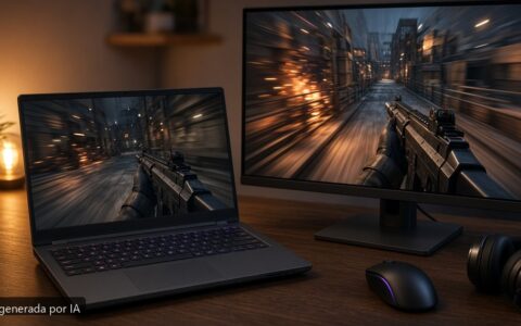 144 vs 165 Hz portátil gaming — escena fotográfica realista, imagen generada por IA