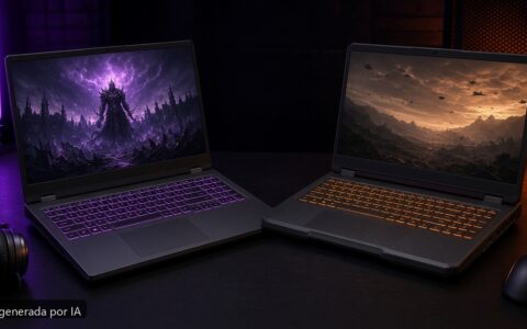 Legion vs TUF Gaming comparativa — escena fotográfica realista, imagen generada por IA