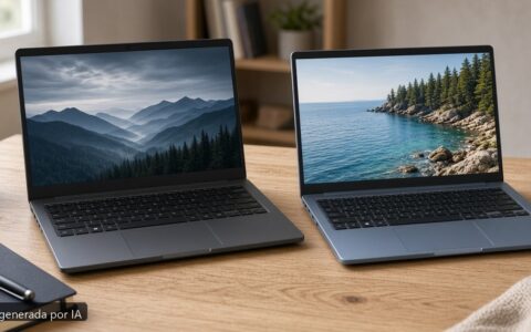 Lenovo IdeaPad vs ASUS Vivobook 2026 — escena fotográfica realista, imagen generada por IA