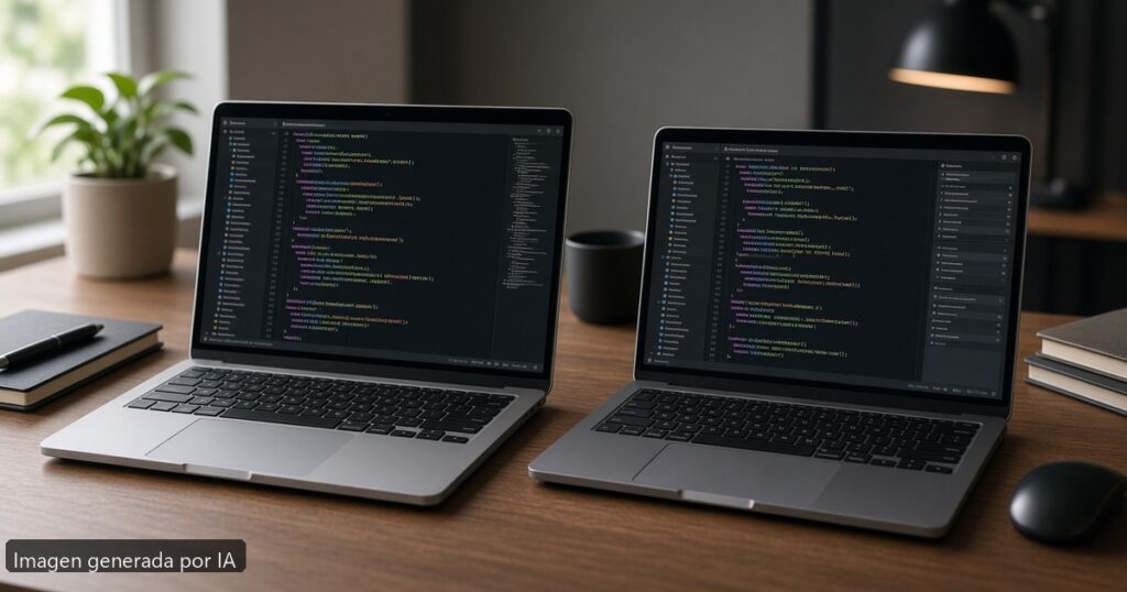 Mac vs Windows programar 2026 — escena fotográfica realista, imagen generada por IA