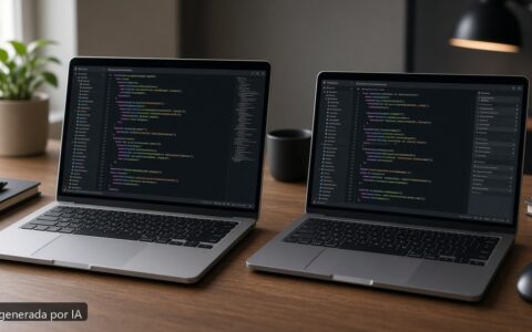 Mac vs Windows programar 2026 — escena fotográfica realista, imagen generada por IA