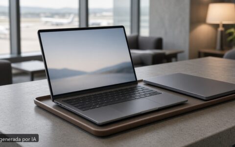 MacBook Air vs ASUS Zenbook 2026 — escena fotográfica realista, imagen generada por IA