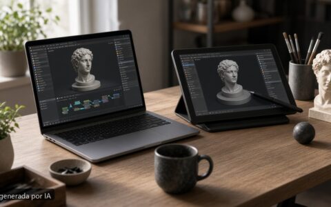 Mejor portátil 3D Blender 2026 — escena fotográfica realista, imagen generada por IA
