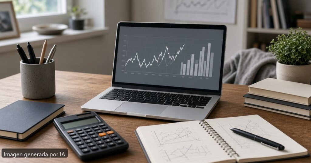 Mejor portátil ADE y economía 2026 — escena fotográfica realista, imagen generada por IA
