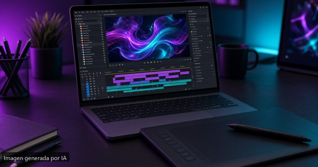 Estación creativa con portátil y tableta gráfica — imagen generada por IA