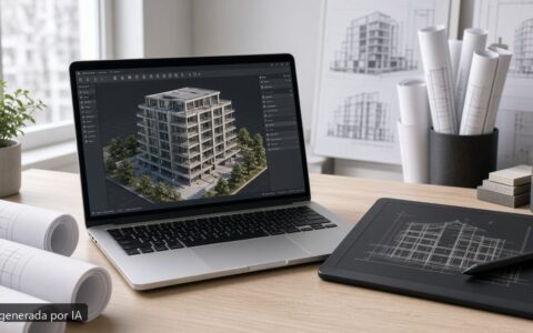 Mejor portátil para arquitectura y BIM 2026 — escena fotográfica realista, imagen generada por IA
