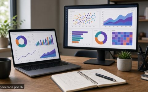 Mejor portátil data analyst Power BI 2026 — escena fotográfica realista, imagen generada por IA