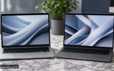 Mejor portátil diseno Apple vs Windows — escena fotográfica realista, imagen generada por IA