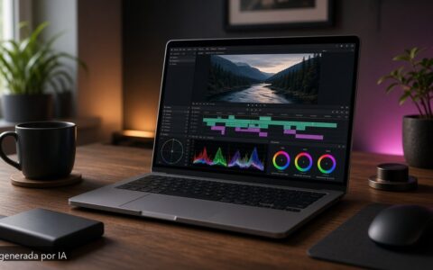 Mejor portátil edición vídeo 2026 — escena fotográfica realista, imagen generada por IA