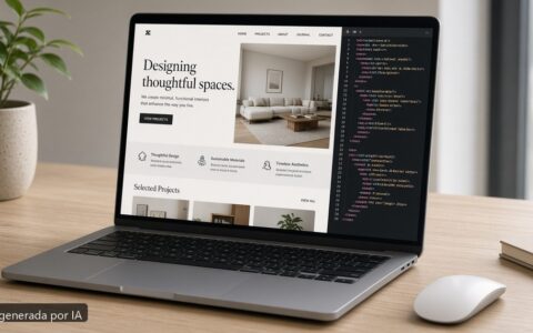 Portátil de desarrollo frontend con maqueta web — imagen generada por IA