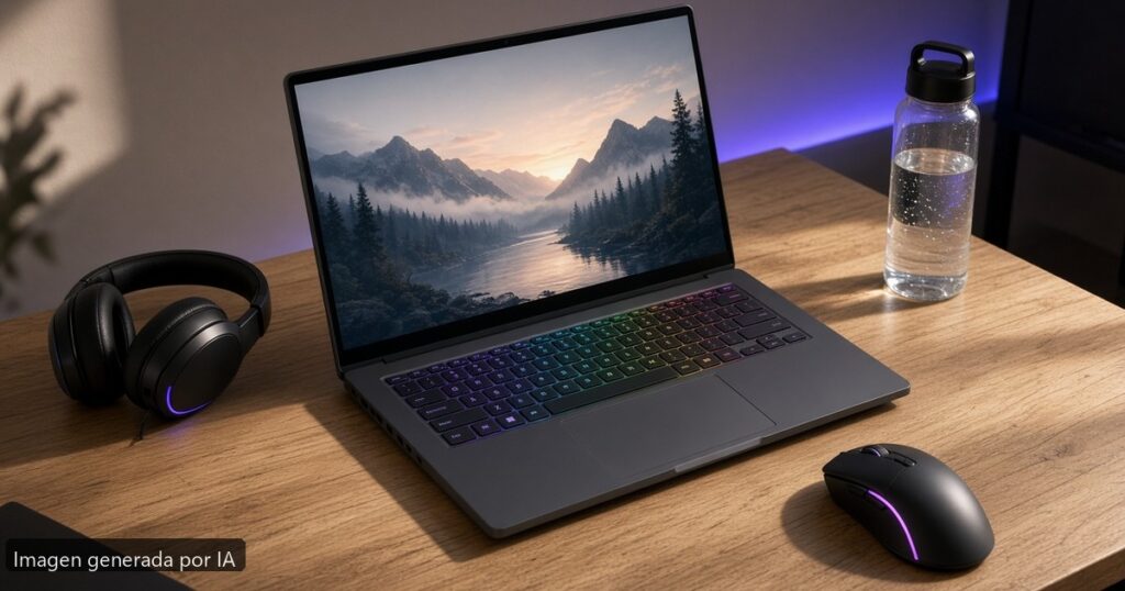 Mejor portátil gaming 1200 euros 2026 — escena fotográfica realista, imagen generada por IA