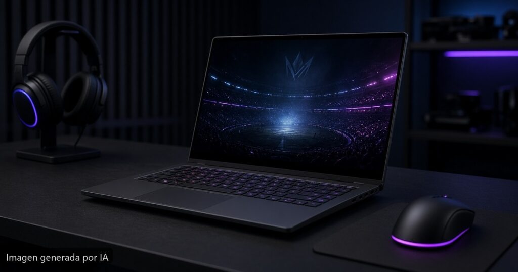 Mejor portátil gaming esports 2026 — escena fotográfica realista, imagen generada por IA