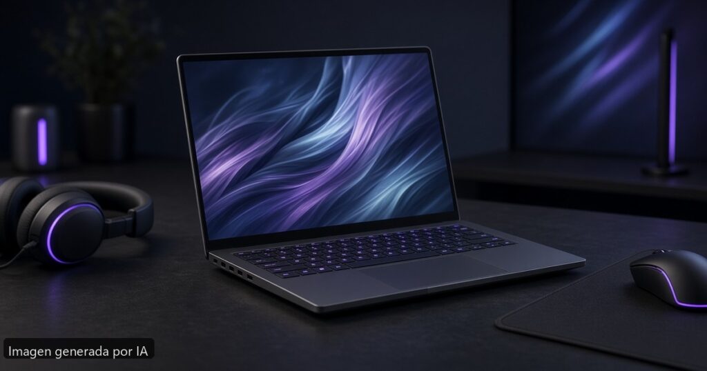 Mejor portátil gaming ligero 2026 — escena fotográfica realista, imagen generada por IA