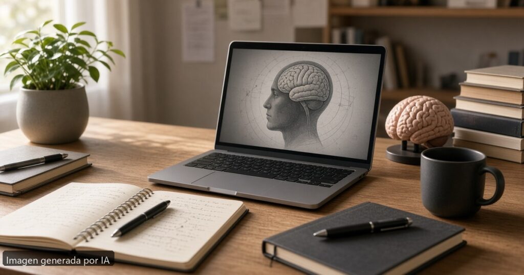 Mejor portátil grado psicología 2026 — escena fotográfica realista, imagen generada por IA