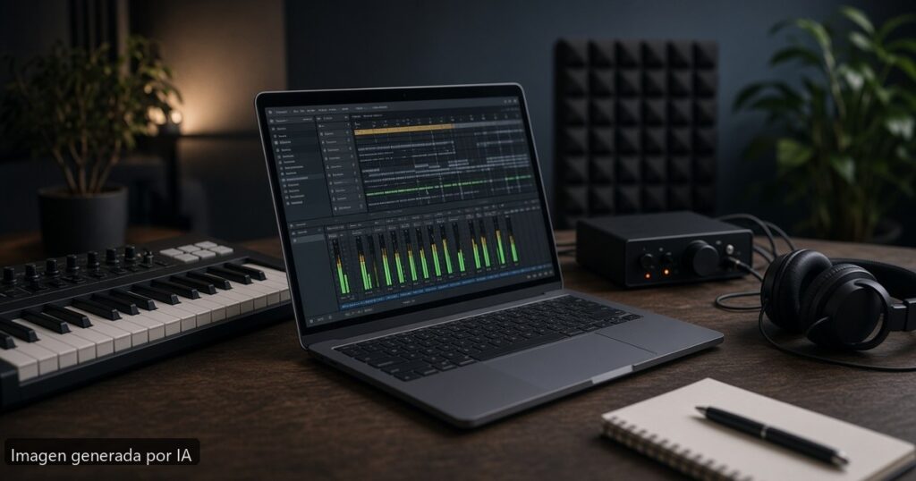 Mejor portátil música producción 2026 — escena fotográfica realista, imagen generada por IA