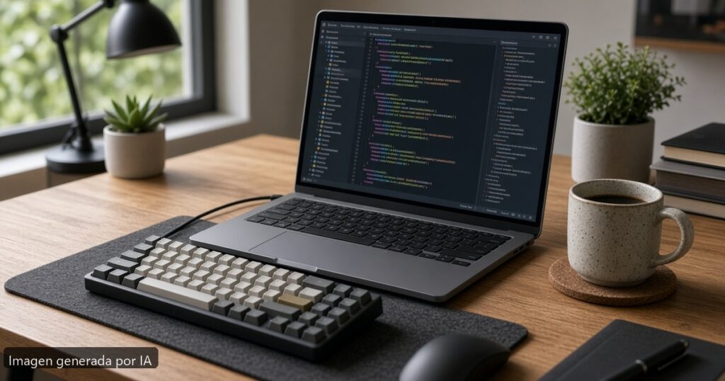 Mejor portátil para programar 2026 — escena fotográfica realista, imagen generada por IA