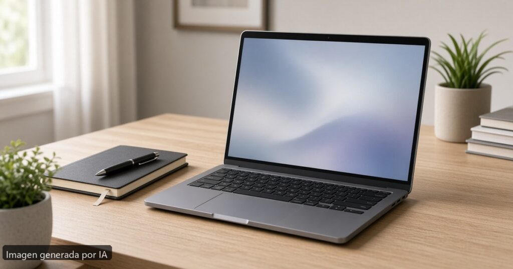 Mejor portátil para teletrabajo 2026 — escena fotográfica realista, imagen generada por IA