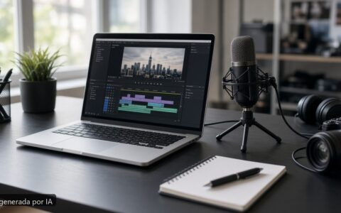 Mejor portátil periodismo audiovisual 2026 — escena fotográfica realista, imagen generada por IA