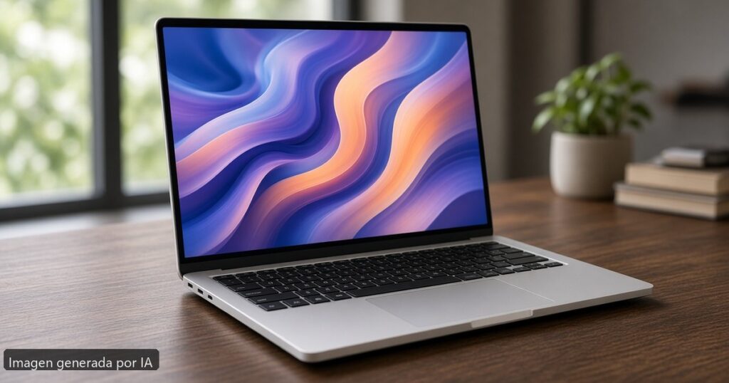 Portátil premium 16 pulgadas en escritorio — imagen generada por IA