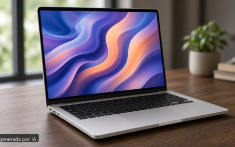 Portátil premium 16 pulgadas en escritorio — imagen generada por IA