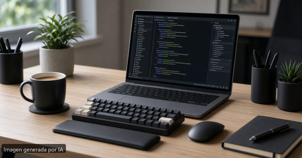 Mejor portátil C# .NET 2026 — escena fotográfica realista, imagen generada por IA