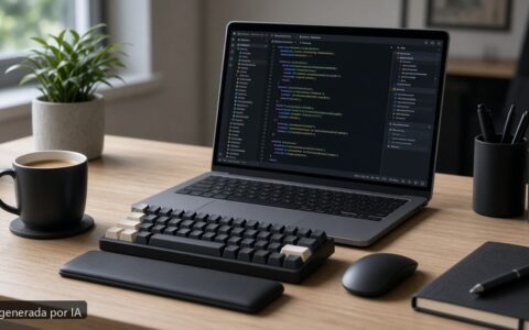 Mejor portátil C# .NET 2026 — escena fotográfica realista, imagen generada por IA