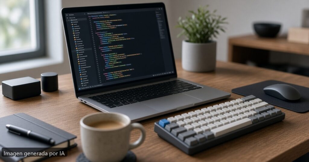 Mejor portátil para programar Golang 2026 — escena fotográfica realista, imagen generada por IA