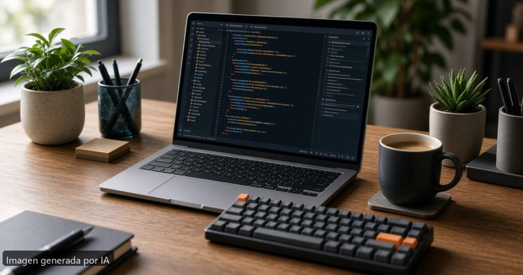 Mejor portátil programar Java 2026 — escena fotográfica realista, imagen generada por IA