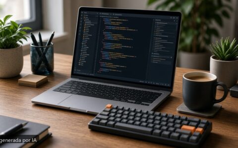Mejor portátil programar Java 2026 — escena fotográfica realista, imagen generada por IA
