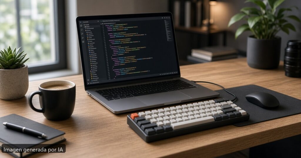 Mejor portátil JavaScript 2026 — escena fotográfica realista, imagen generada por IA