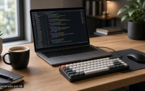 Mejor portátil JavaScript 2026 — escena fotográfica realista, imagen generada por IA