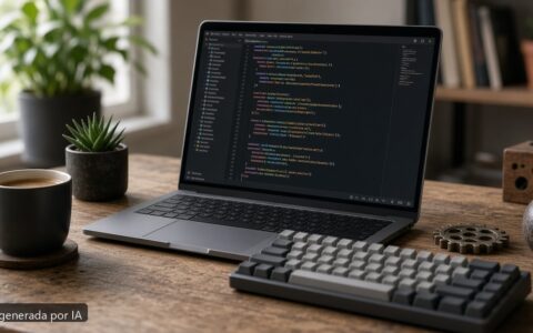 Mejor portátil para programar Rust 2026 — escena fotográfica realista, imagen generada por IA