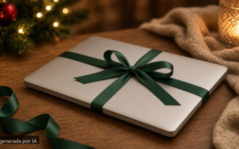 Mejor portátil regalo Navidad 2026 — escena fotográfica realista, imagen generada por IA