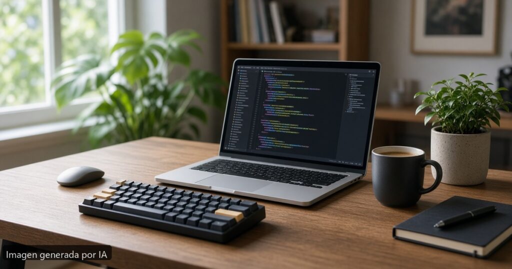 Mejor portátil teletrabajo programadores — escena fotográfica realista, imagen generada por IA