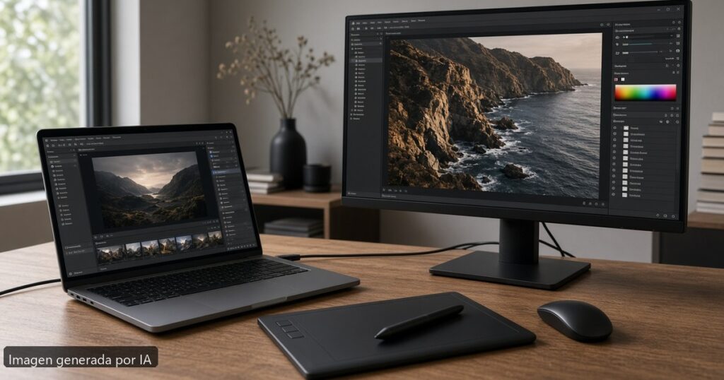 Pantalla 4K portátil diseno necesario — escena fotográfica realista, imagen generada por IA