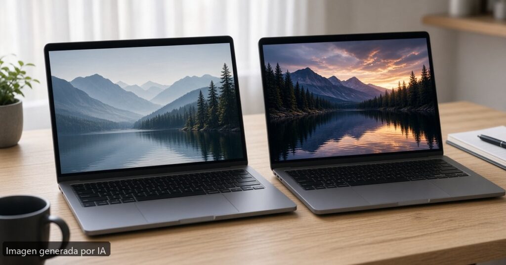 Pantalla IPS vs OLED portátil — escena fotográfica realista, imagen generada por IA