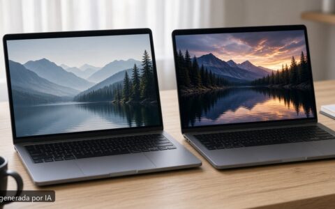 Pantalla IPS vs OLED portátil — escena fotográfica realista, imagen generada por IA