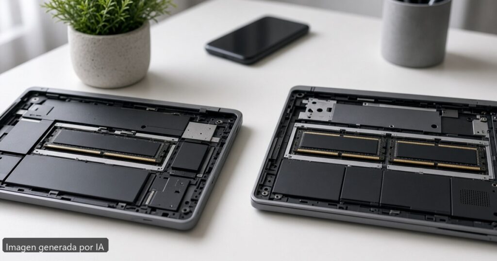 16 GB vs 32 GB programar — escena fotográfica realista, imagen generada por IA